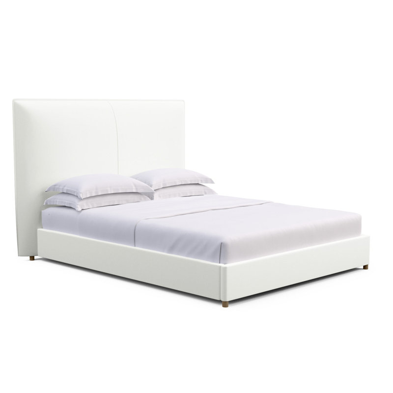 Lit à panneau Mansfield, Double, Velours moelleux blanc, Ébène