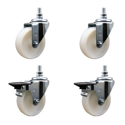4 Inch_Nylon ½ Inch Threaded Stem Caster Set 2 Brakes SCC