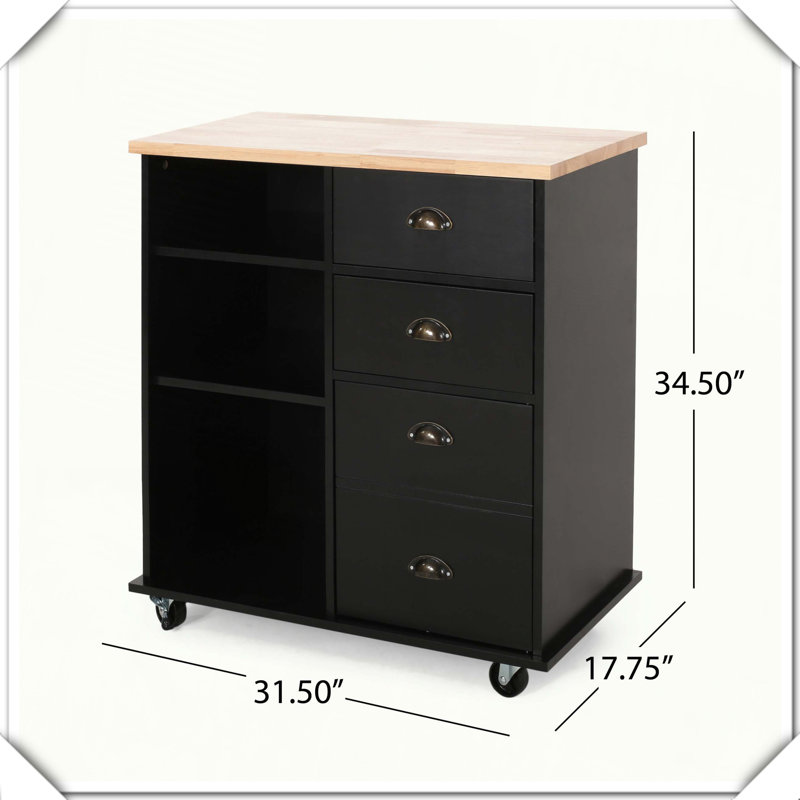 Rolling Kitchen Island Cart Storage Worktop Cabinet Drawers Dining Practical Stylish, Blacl