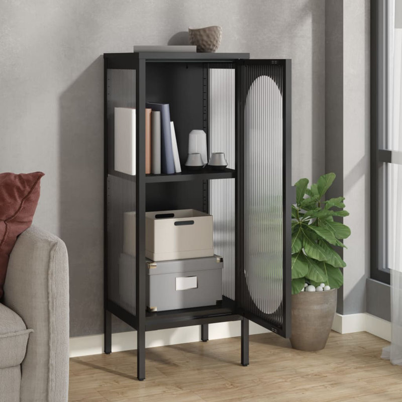 Buffet moderne noir - armoire de rangement en acier et verre de 15,7 po de hauteur, 41,3 po