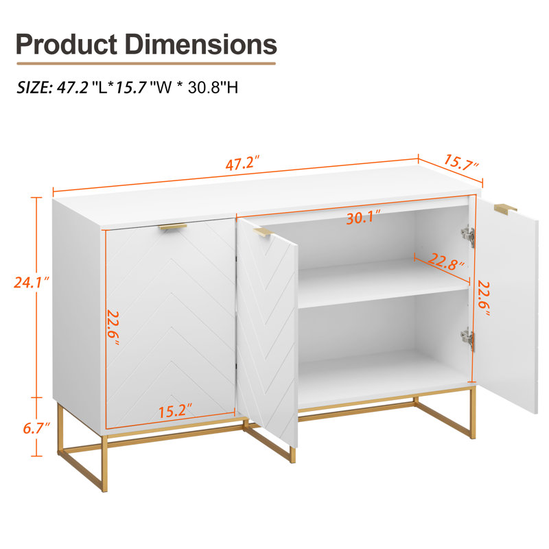 47.2 W" Three Doors Accent Cabinets, White