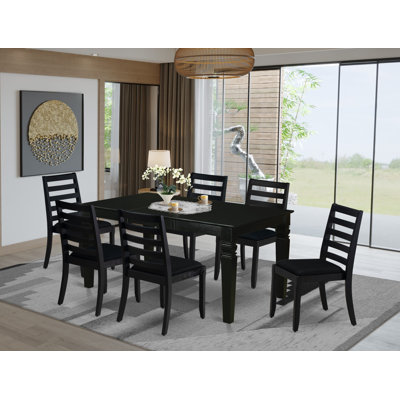7 Piece Dining Set Includes a Rectangular Table and 6 Stackable Polyester Chairs, Black