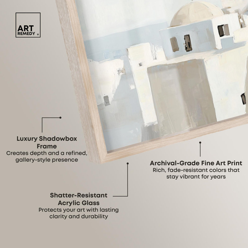 «Domes City II Shadowbox», impression de paysage par Art Remedy, H 11 po x l 16 po, Crème, crème