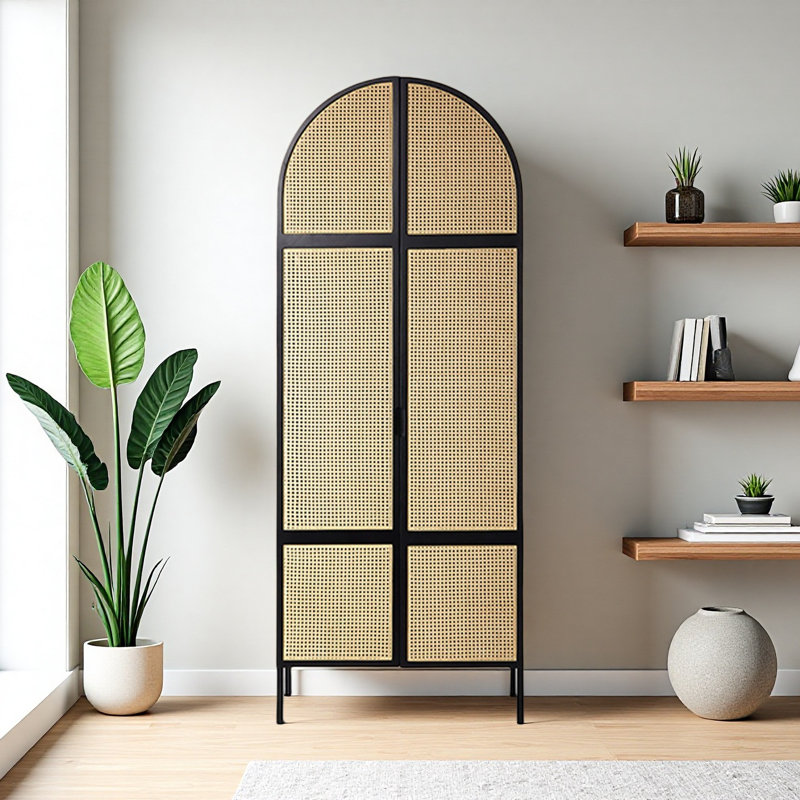Armoire de rangement moderne minimaliste en rotin blanc