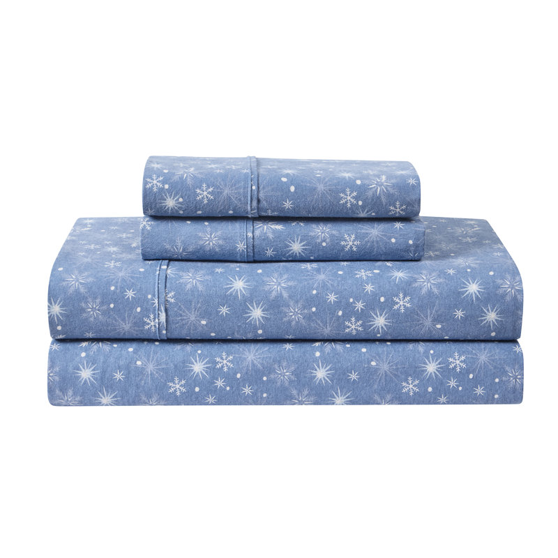 Ensemble de draps en flanelle de coton bleu brossé Hallmark, Queen Sheet Set with 2 Shams