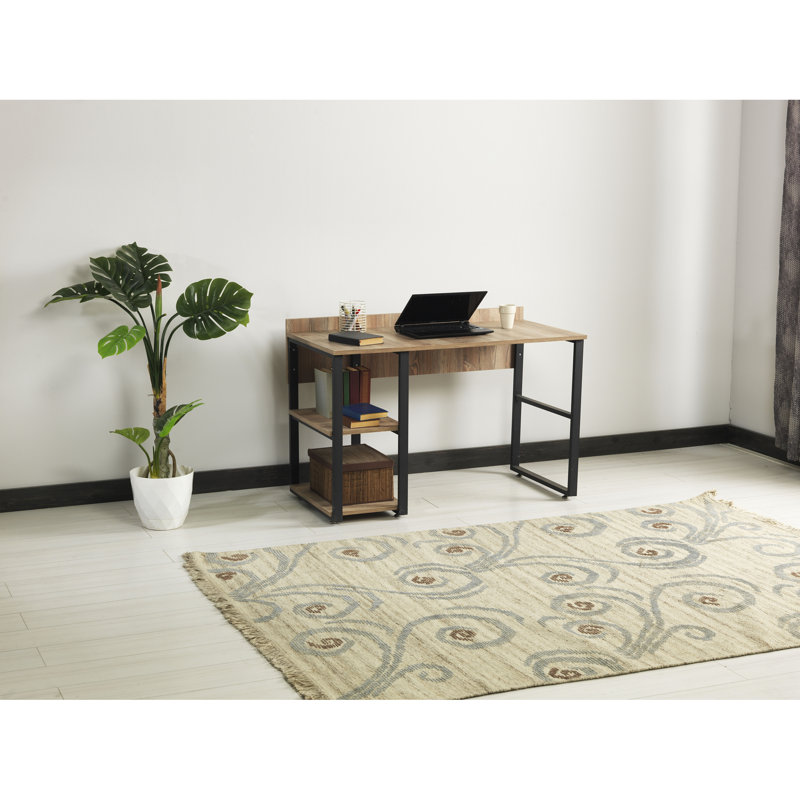 Bureau en métal avec 2 tablettes et plateau en bois pour bureau à domicile 58 "