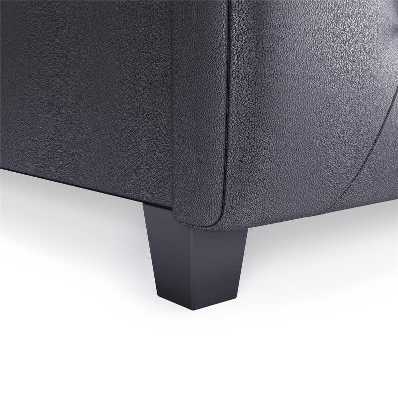 Lit plateforme tapissier capitonné à profil bas Bhaven, Double, Gris