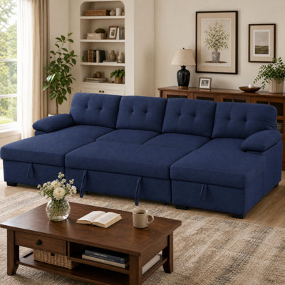 116.5 Inch U-shaped Sectional Sleeper Sofa Storage Chaise Couch