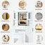 Meuble-lavabo de 41,4 po avec miroir et lumières, table de maquillage avec 5 tiroirs et 4 armoires, coiffeuse avec station de charge et tabouret de rangement rembourré pour la chambre à coucher