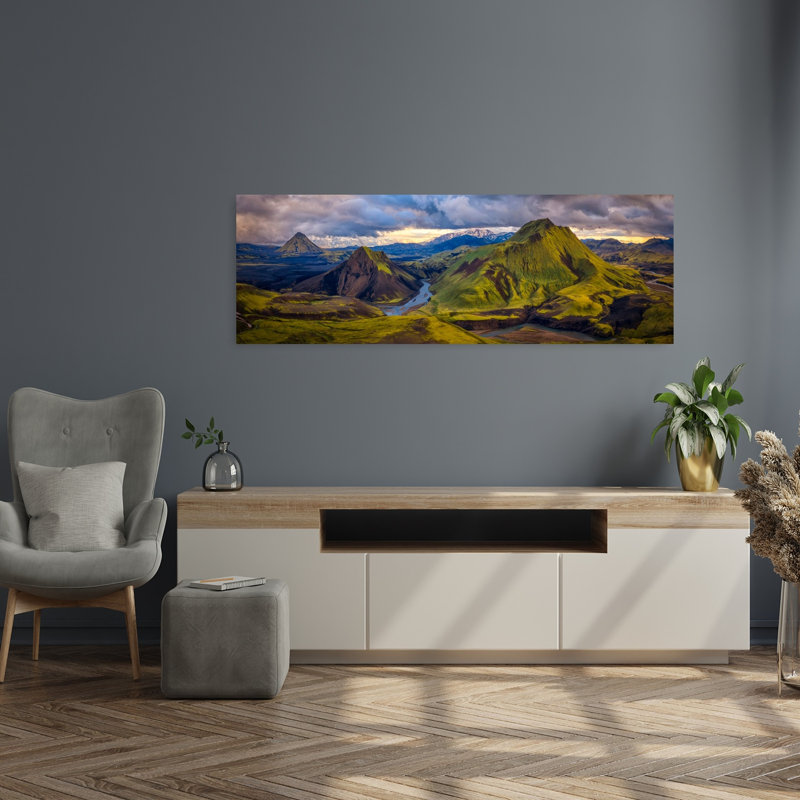 «Dramatic Green Mountain Valley Dramatic Serene Vibrant Moss Landscape Mountain», art mural, 48" H x 16" W