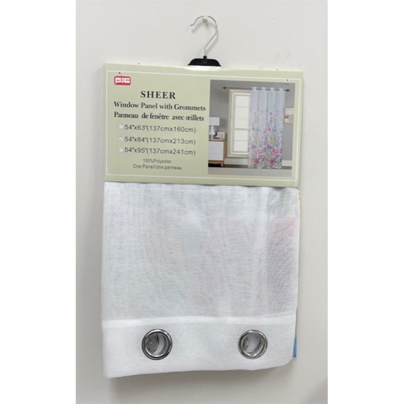 Panneau de rideau simple floral avec œillets, L 54 po x L 95 po