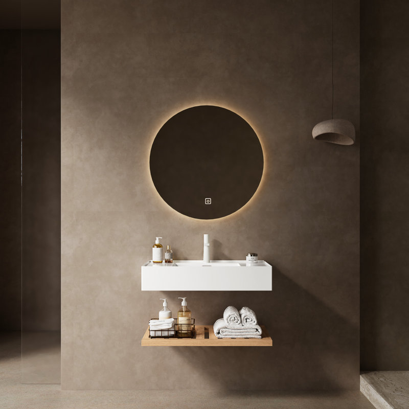 Lavabo-vasque de meuble-lavabo de 30 po. Bassin rectangulaire en acrylique blanc. Idée de rangement minimaliste. Facile à installer. Lustre en bois naturel avec plan moderne. Installation.
