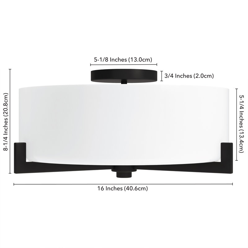 17.63" Wide 2-Light Semi Flush Mount With Fabric Shade In Blackened Bronze/Brushed Brass, Blackened Bronze