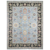 Wool Oriental Area Rug in Light Blue/Black/Red