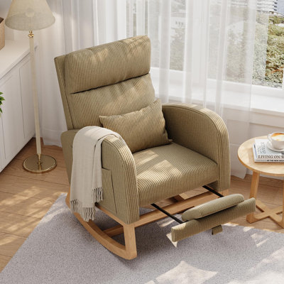 Chaise berçante - Fauteuil oscillant inclinable moderne avec coussin et poches latérales - Chaise de chambre de bébé et de salon confortable