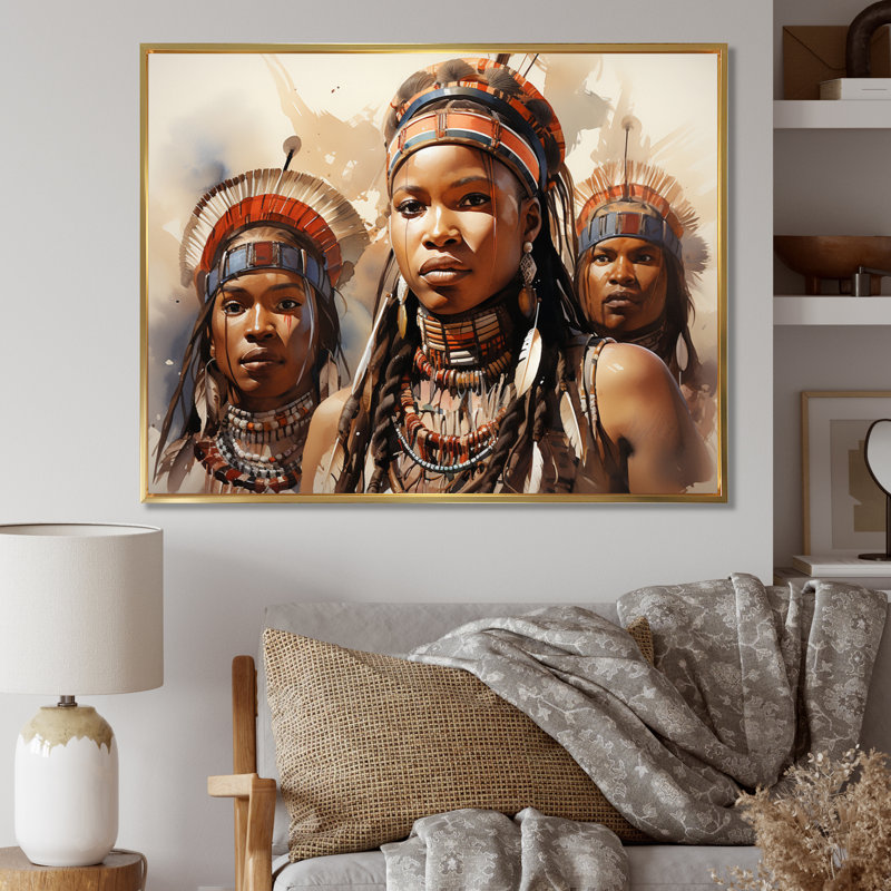 «African Zulu Dancers II» sur toile, Cadre flottant doré, H 12 po x l 20 po x P 1 po