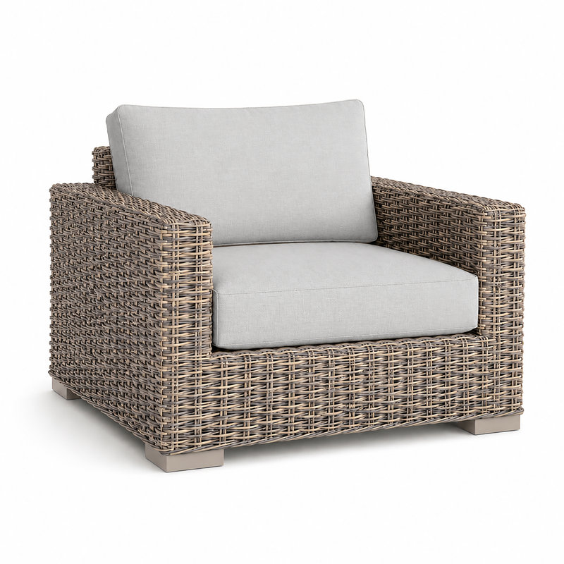 Lava Gray Premier Rattan Wicker Outdoor Lounge Chair with Soft Light Blue Cushions