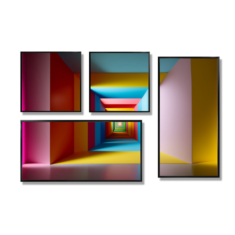 Pastel Colour Rectangular Infinity - Blue Modern Canvas Prints 4 Pieces, Black, Framed Print without Mat