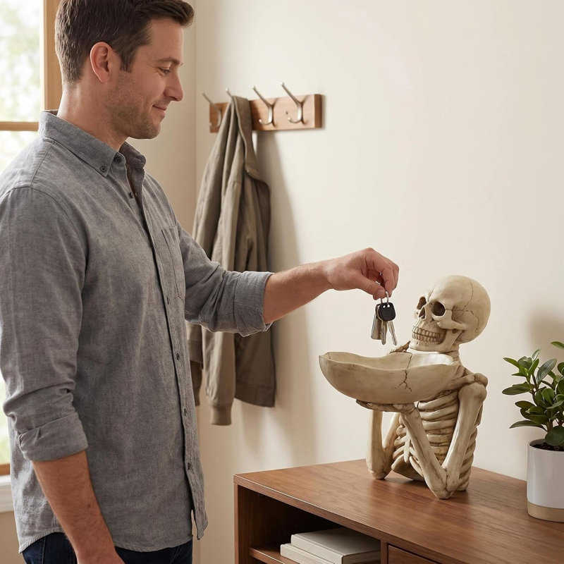Bol décoratif en résine en forme de squelette, plateau à bonbons squelette gothique et effrayant pour la décoration de table d'Halloween et le rangement de petits objets