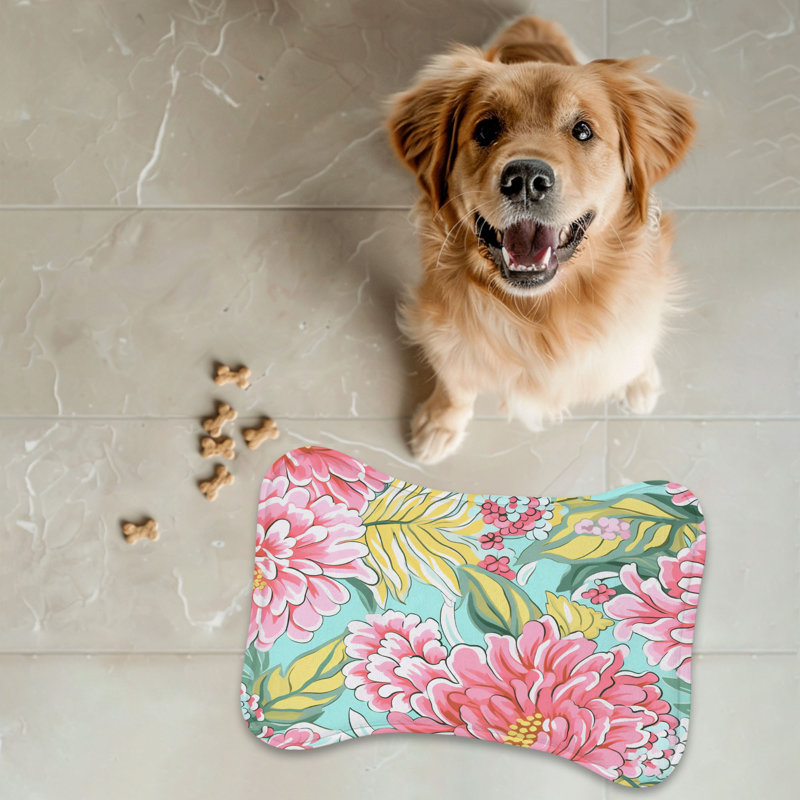 Stylish Bloom Patterns - 1 Piece Bone Shape Feeding Mat
