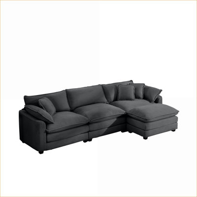 Jonathan L-Shaped Corduroy Sectional Sofa with Ottoman & Pillows