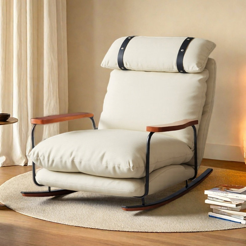 Chaise berçante réglable en similicuir rétro, Beige
