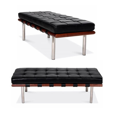 Banc en cuir noir capitonné