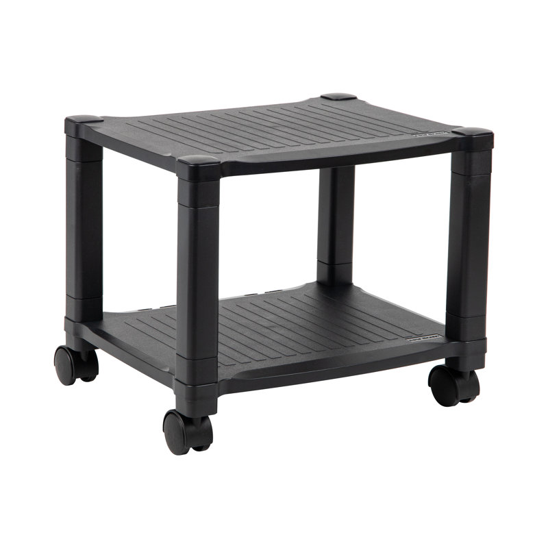 Black Adjustable Height Mobile Printer Cart with 3 Shelves