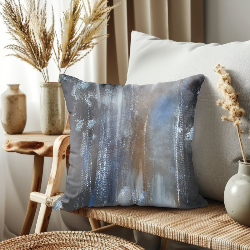 Throw Pillow Cover, Orange/Black/Grey Abstract, 14"H x 14"W