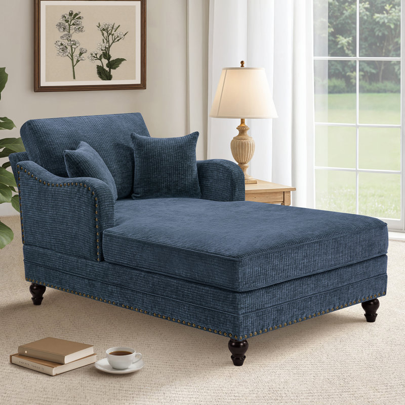 Chaise longue rembourrée avec dossier réglable Aglaea, Chenille bleu foncé