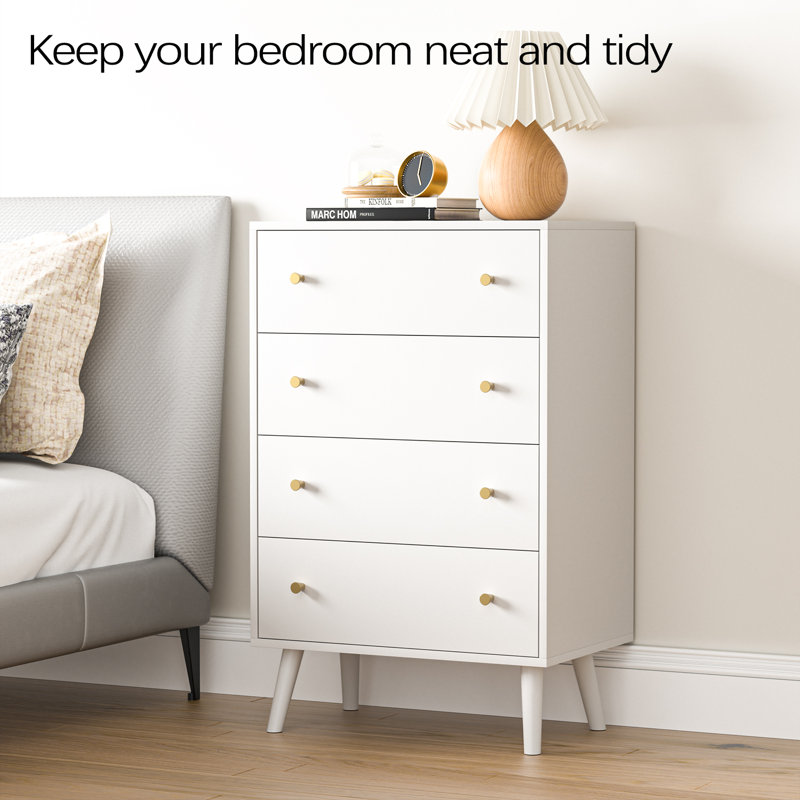 Modern White Tall Chest of Drawers with Gold Handles