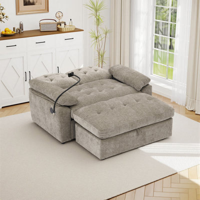 Chaise longue surdimensionnée en chenille avec repose-pieds avec rangement, fauteuil inclinable avec support pour téléphone et port de chargement USB
