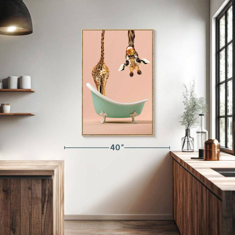 Bathtub Mattson Silly Giraffe, Floating Frame Natural Wood, 27" x 40"