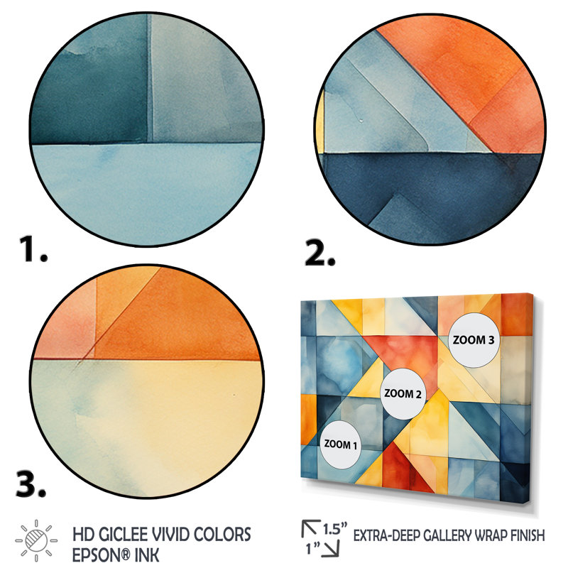 Mid-Century pastel couleur cubes III - art mural géométrique, Cadre flottant noir, H 16 po x l 32 po x P 1 po