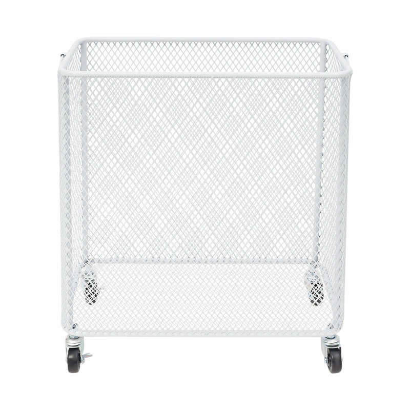 Mesh Hamper Laundry Basket Cart With Wheels, White