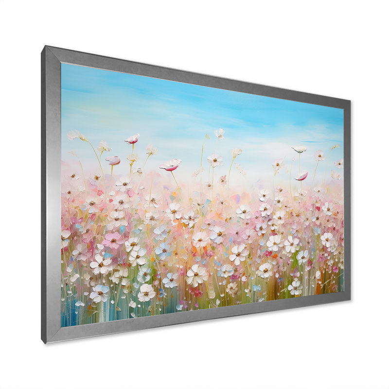 Fleurs sauvages Meadows I sur toile, Cadre simple argenté, H 30 po x l 40 po x P 1,5 po