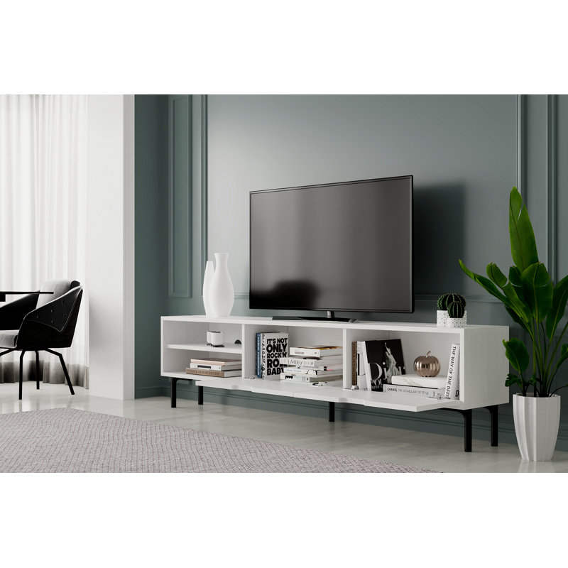 Saydi 71"TV Stand Up to 80" TV's Entertainment Media Console, Wooden White