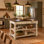 Îlot de cuisine en bois 2 tiroirs 2 tablettes blanc vieilli | 