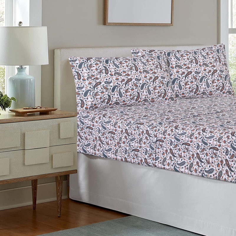 100% Cotton Sheets Sets Soft Sateen Crispy Percale Cooling Sheets 16 Inch Deep Pocket Bed Sheets, Teal Paisley