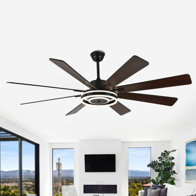 72" Indoor Ceiling Fan with LED Light Kit and Remote Control, Reversible 8-Blades, 6 Speeds, Timer, 3 Color Temperatures