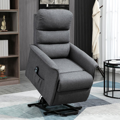 Gray Lift Chair For Seniors' Comfort - Remote Controlled, Side Pockets Utility Elderly Electric Power In Breathable Covering, Remote, Living Room