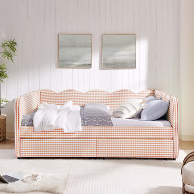 Lit de jour Cozy Gingham avec tiroirs de rangement et chargement USB
