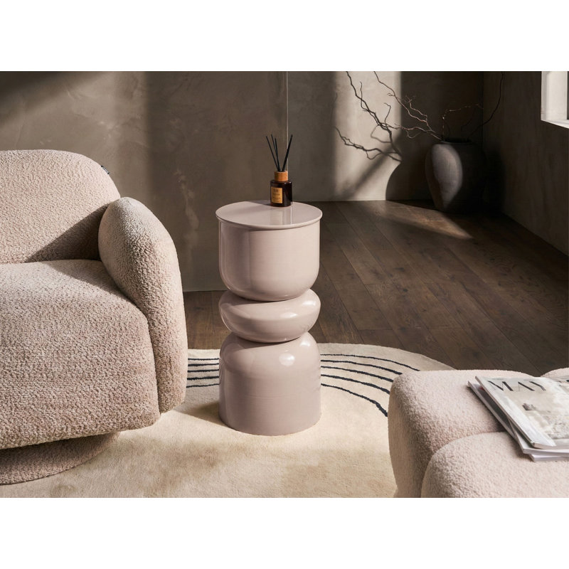 Drum End Table, Beige