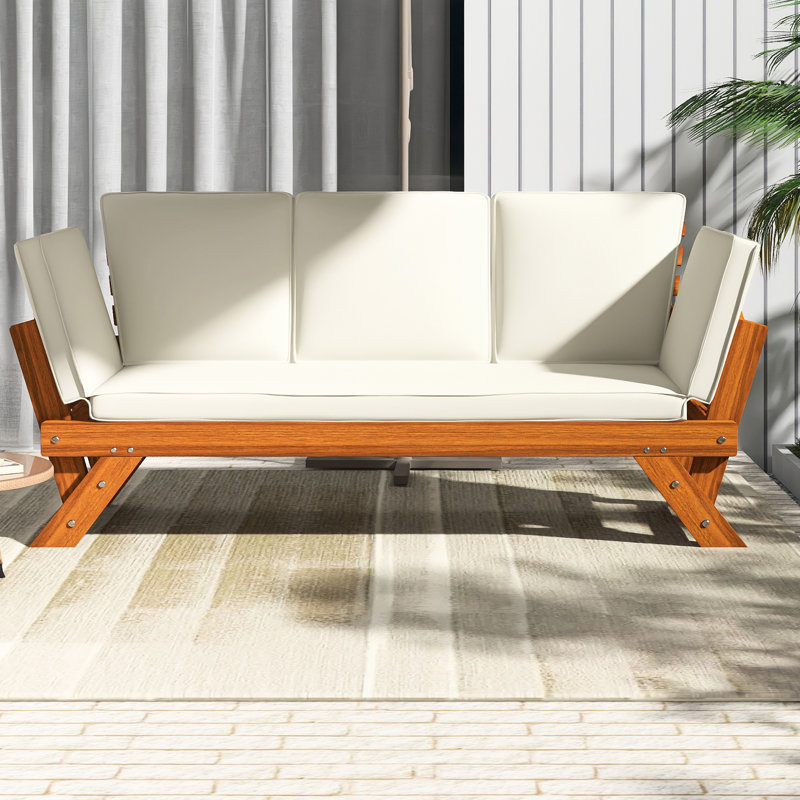 Méridienne d'extérieur réglable en bois avec méridienne et coussins pour petits espaces