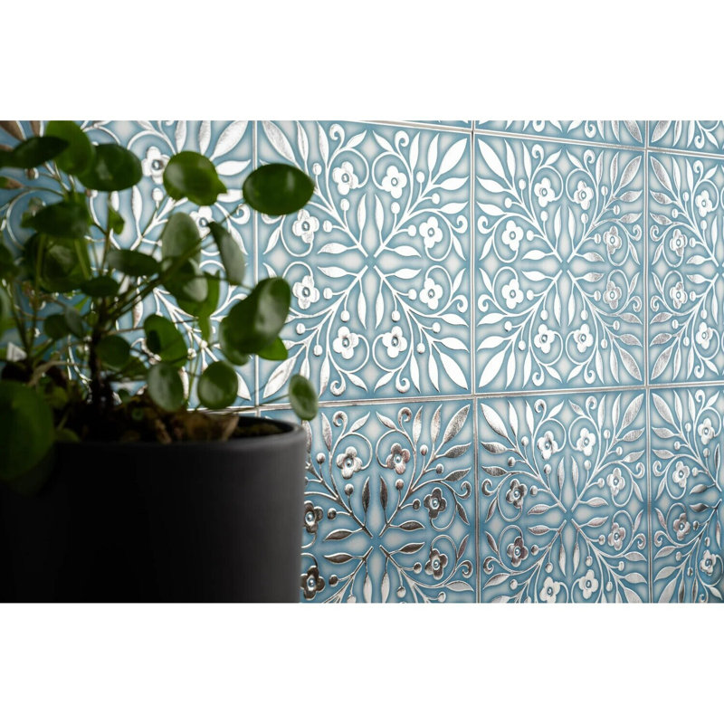 Papier peint à motif de feuilles bleues et argentées, amovible, pour dosseret de cuisine et projets de bricolage
