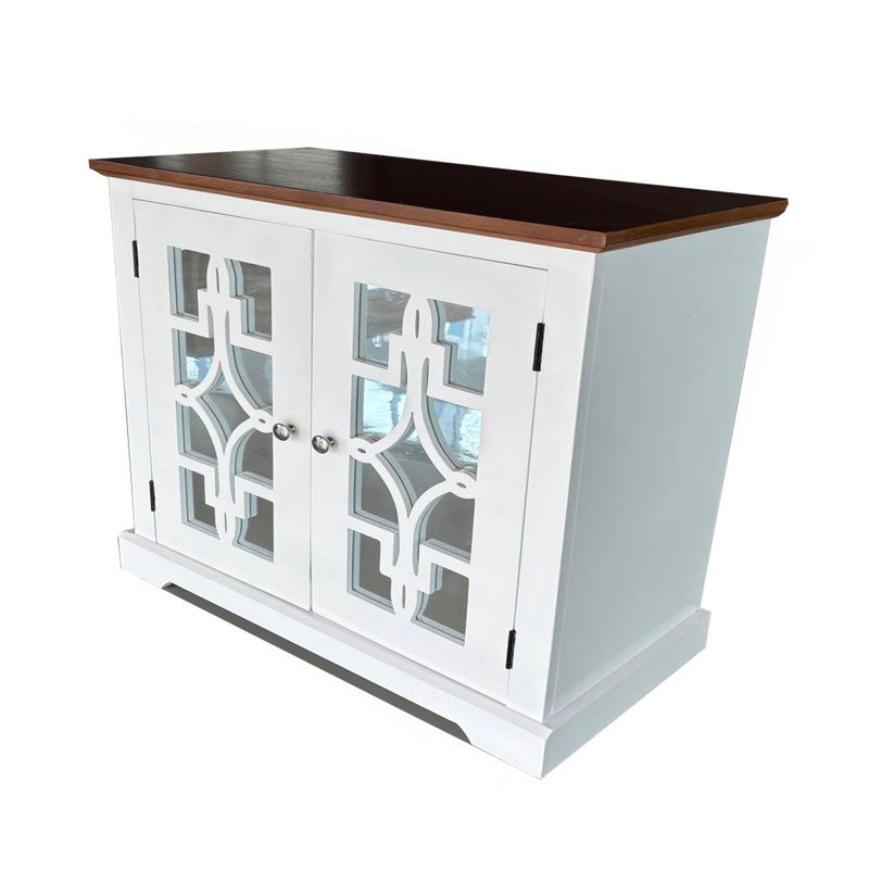Armoire d'appoint en bois massif Logan avec porte miroir et tablette brun / blanc