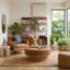 Table basse ronde de 31,5 po avec couvercle rabattable - corde de chanvre et rotin, avec un style naturel rétro