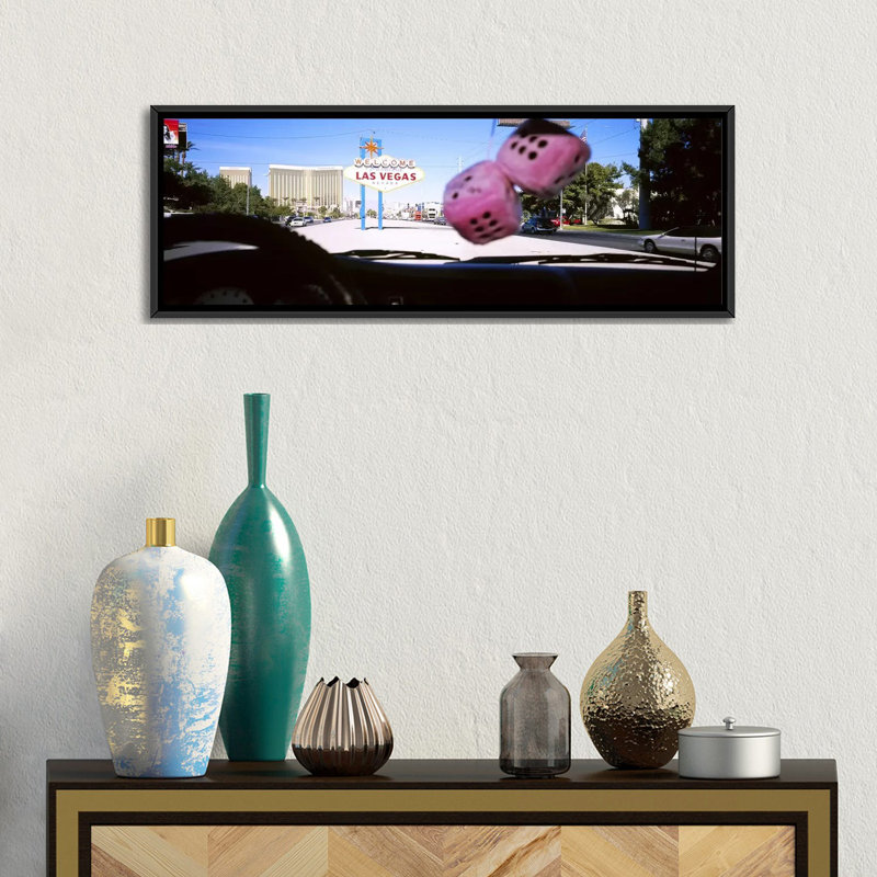 Panneau d’accueil panoramique à une route visionné à partir d’une voiture, las vegas, nevada, reproduction de photo sur toile tendue
