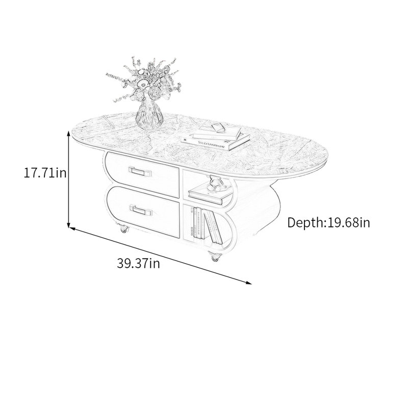 Table basse avec rangement, H 17,71 po x L 39,37 po x l 19,68 po, Gris