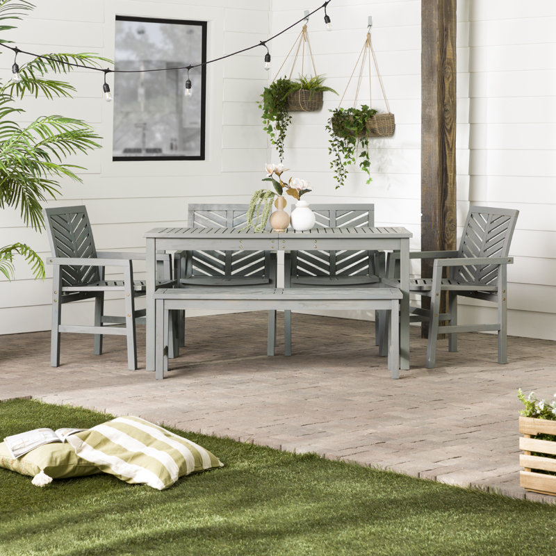 Alfonsi 7 - Person Acacia Wood Patio Dining Set with Rectangular Table, Gray Wash